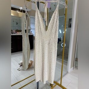 Holt Miami Backless Cream Dress with Silver Details (A243)